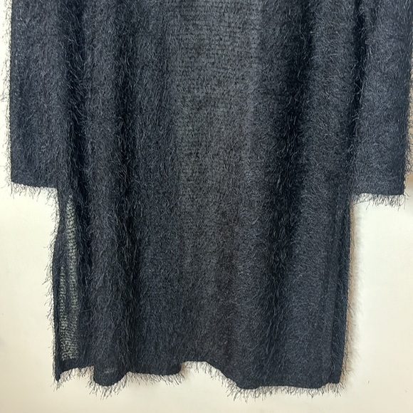 PICADILLY FASHION Fuzzy Open Front Long Black Cardigan Sweater - Picture 12 of 13